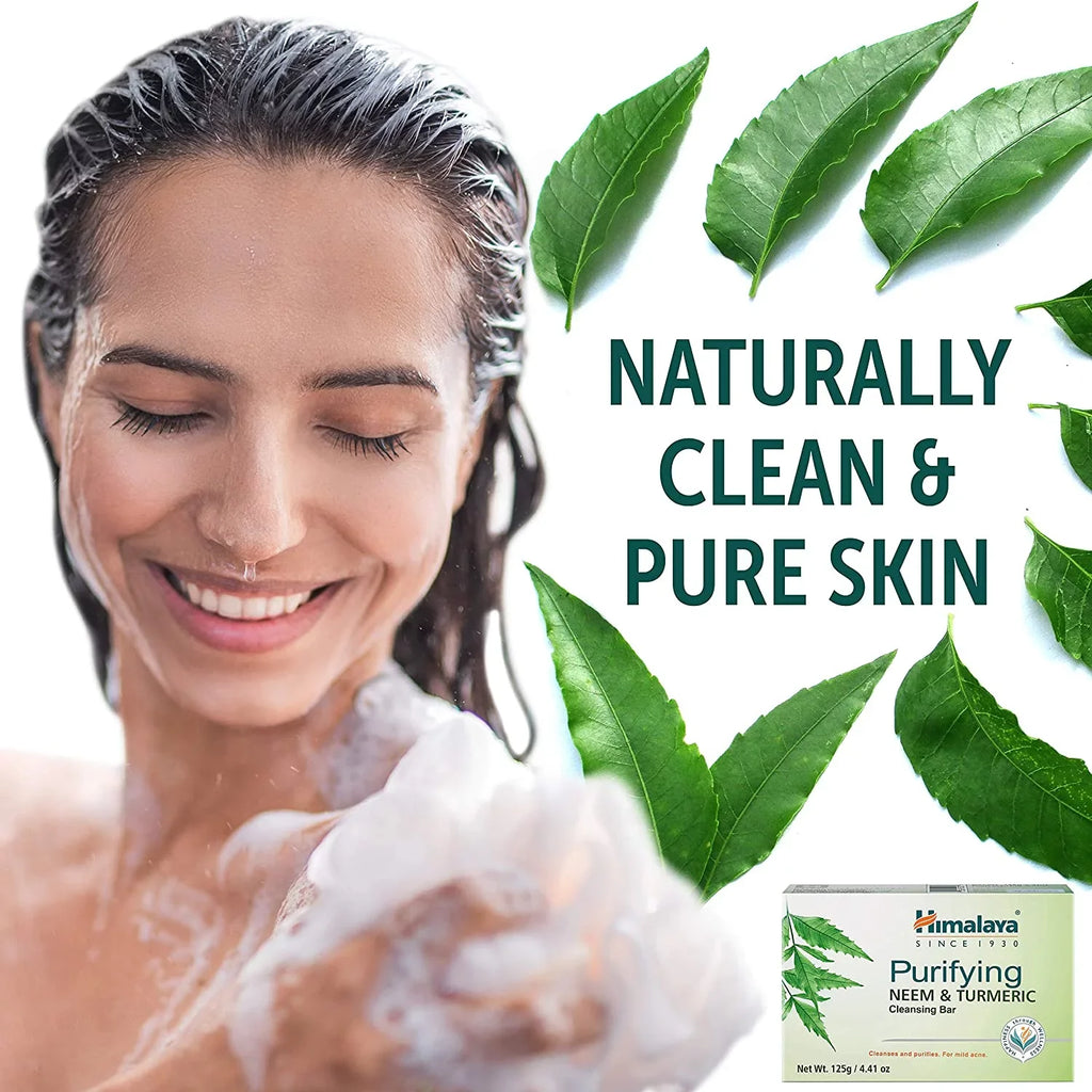 Himalaya Purifying Neem & Turmeric Cleansing Bar for Clean and Healthy Looking Skin, Free from Parabens, SLS and Phthalates, Gluten Free, Vegan, 125 g (4.41 oz), 6 Pack Neem & Turmeric 4.41 Ounce (Pack of 6)