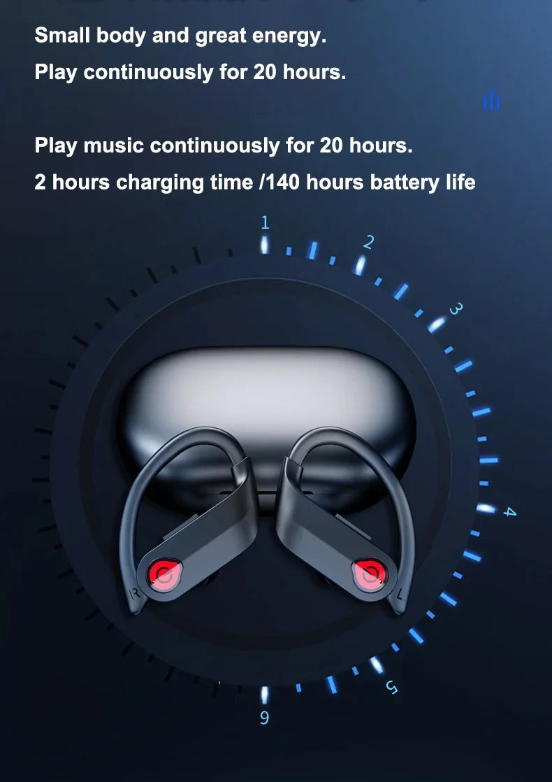 Bluetooth Headphones Wireless Earbuds 20hrs Playtime Charging Case Digital Display Sports Ear buds with Earhook Premium Deep Bass IPX7 Waterproof Over-Ear Earphones for TV Phone Laptop Black