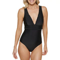 MSRP $98 Tommy Hilfiger Womens Standard Plunge One Piece Swimsuit Black Size 6