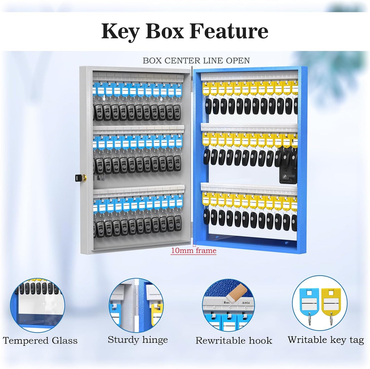 96 Key Lock Box Plus, Smart Key Cabinet Wall Mount, OTP Share Half-Remote Security Storage Lockbox, APP Bluetooth/Fixed Code for Car Dealership，，