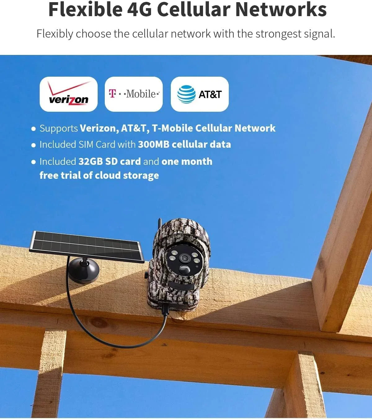 4G LTE Cellular Trail Cameras Include SD&SIM Card (Verizon/AT&T/T-Mobile) &Solar Panel, Game Cam Works No WiFi with 2K Live Feed via phone/360° Full View/Motion Activated/Night Vision/Playback