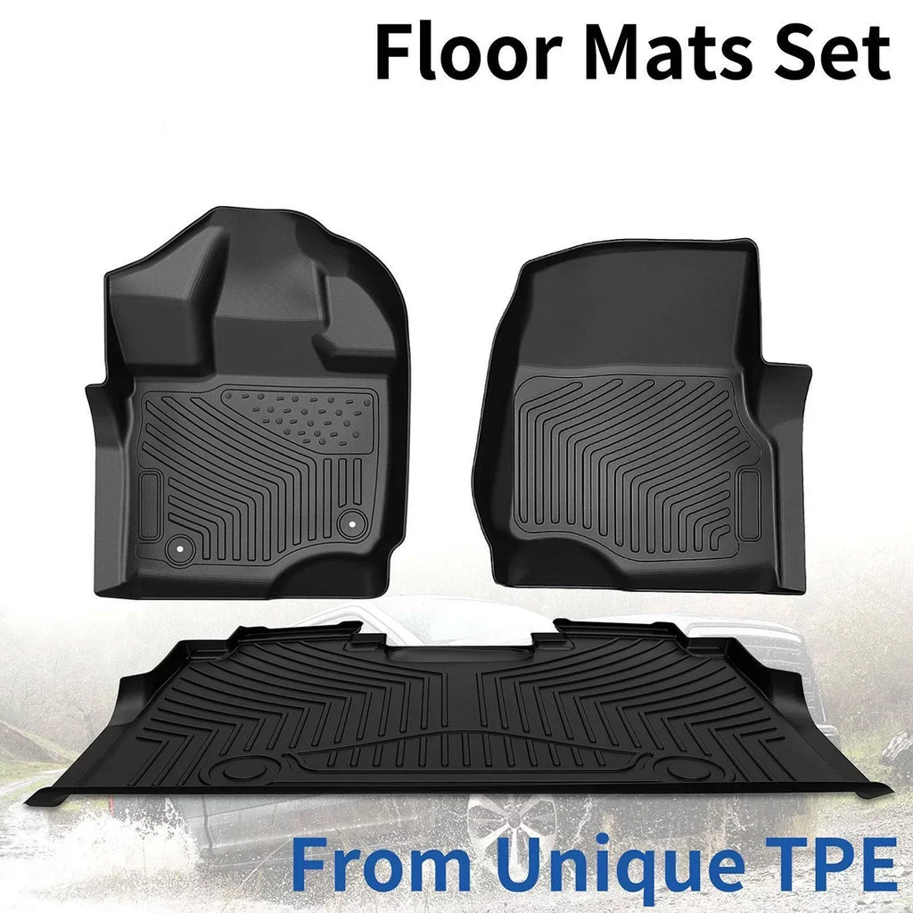 Ledkingdomus All-atmospheric conditions TPE Rubber Front and Rear 3-Piece for 2015-2023 2024  F150 Super Crew Cab Floor Mats Set