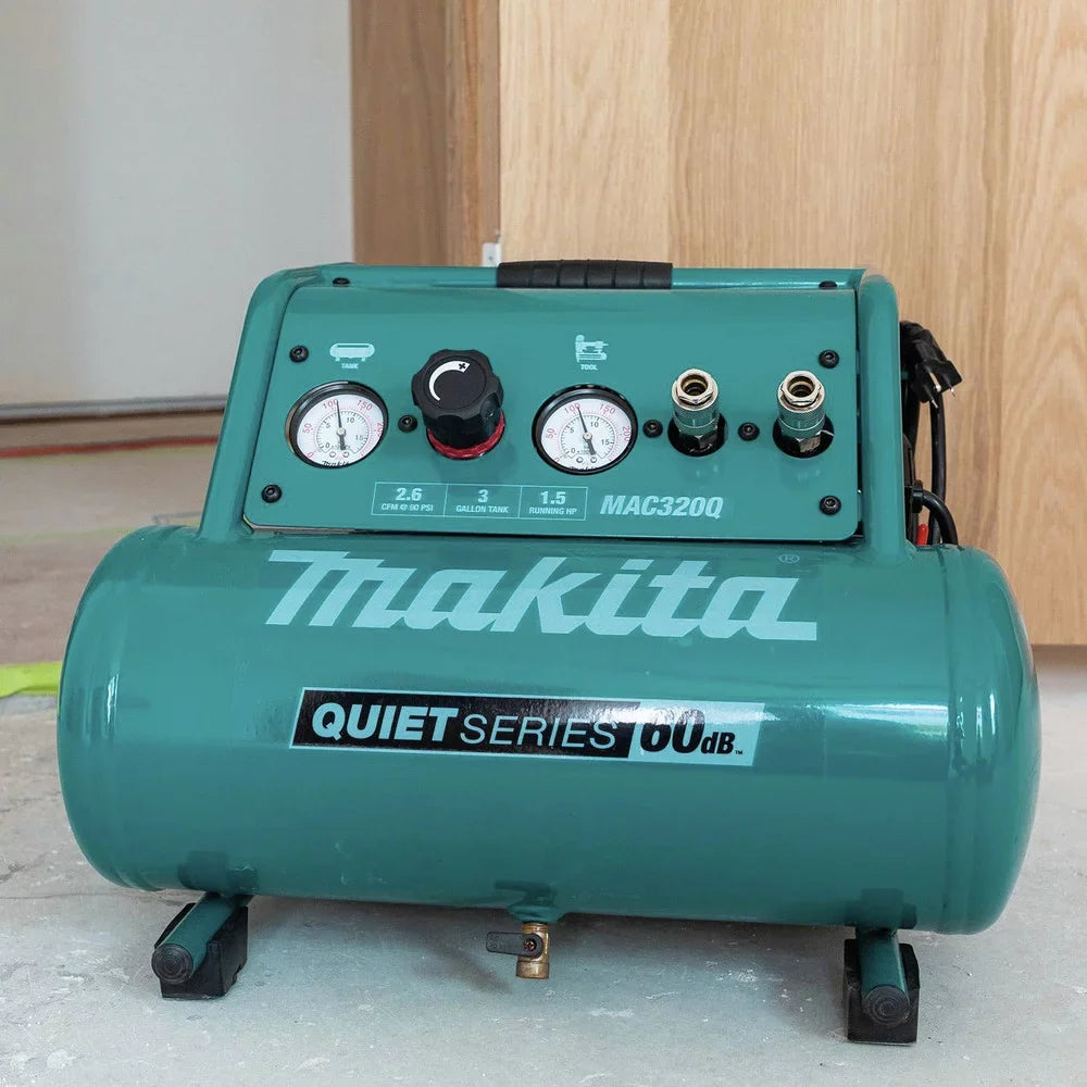 Makita MAC320Q Quiet Series 1-1/2  3 Gallon Oil-Free Hand Carry Air Compressor