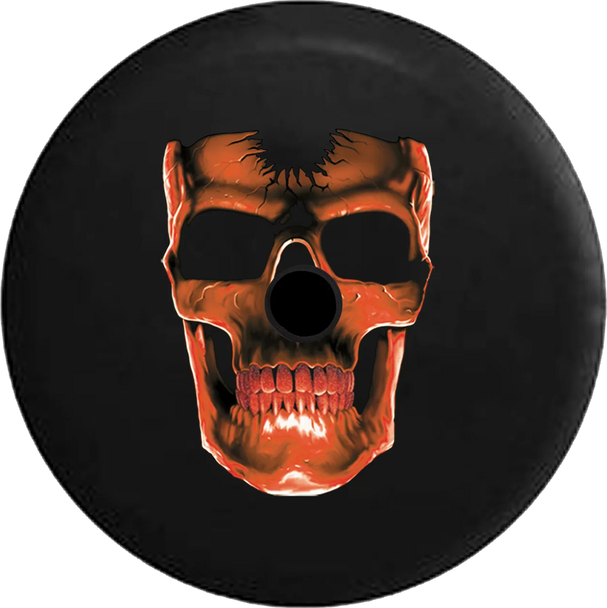 2018 2019 Wrangler JL Backup Camera 3D Cracked Grinning Skull Almost Glowing Orange Inferno Spare Tire protector for Jeep RV 33 Inch