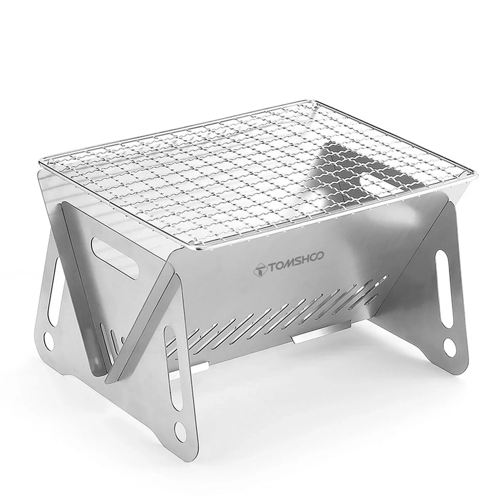 Camping Wood Burning Stove with Grill Plate Outdoor Portable Folding Stainless Steel Backpacking Cooking Stove