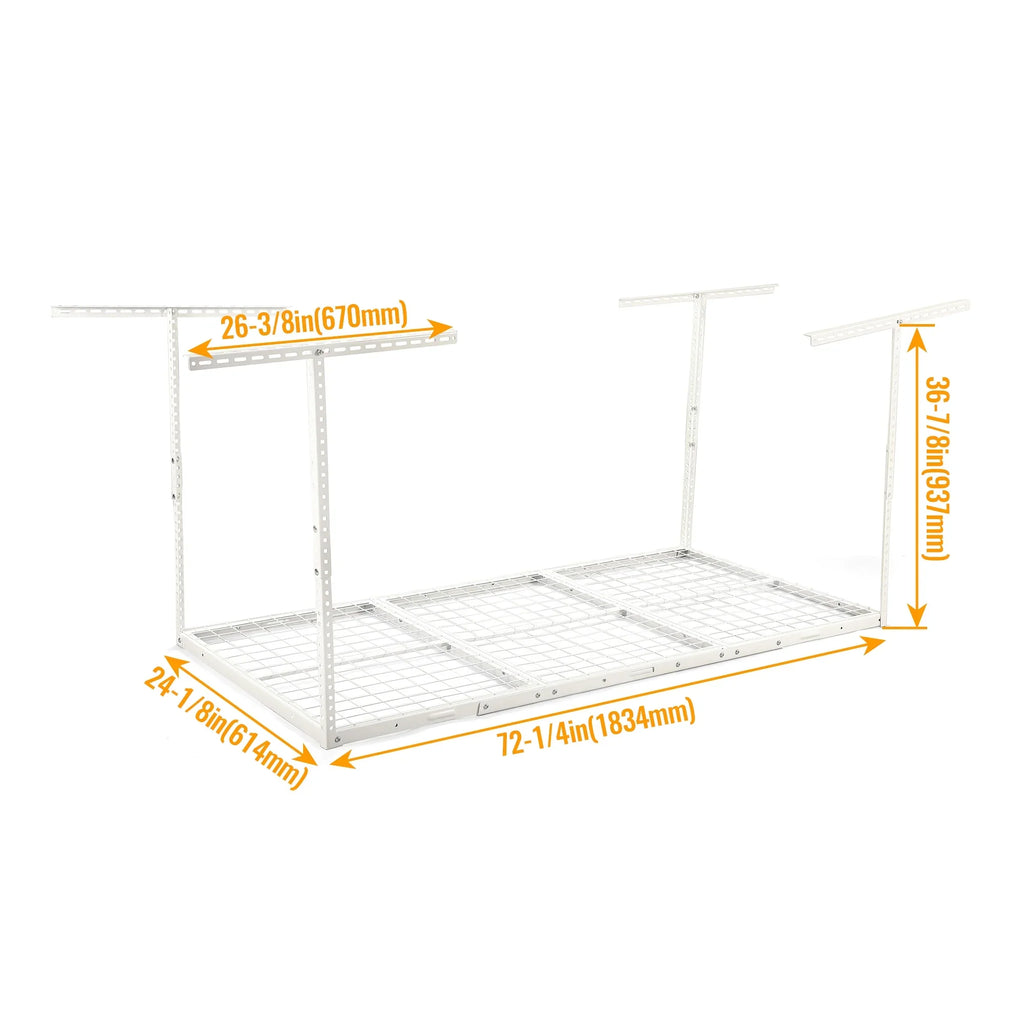 Kojem 3x6 Overhead Garage Storage Adjustable Ceiling Storage Rack, 72" Length x 36" Width x 40" Height, White