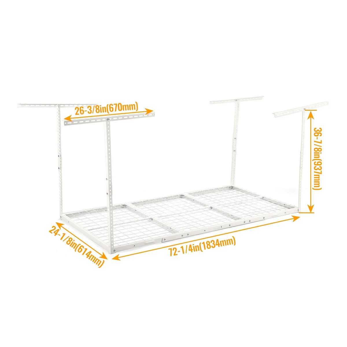 Kojem 3x6 Overhead Garage Storage Adjustable Ceiling Storage Rack, 72" Length x 36" Width x 40" Height, White