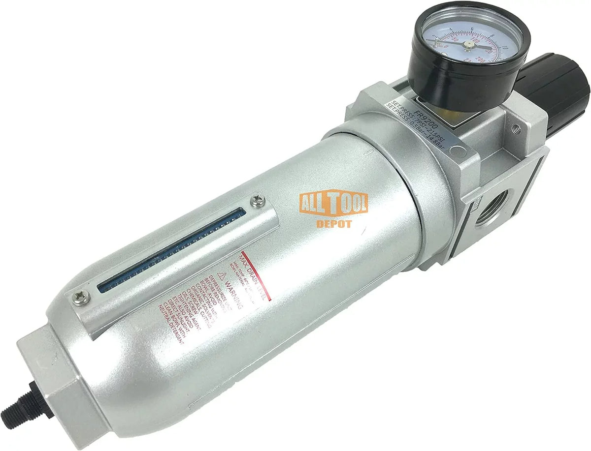 NPT SUPER DUTY Compressed Air In Line Filter Regulator Combo Piggyback, Metal Bowl, 5 Micron , Adjustable From 7 To 175 PSI (AUTO DRAIN)