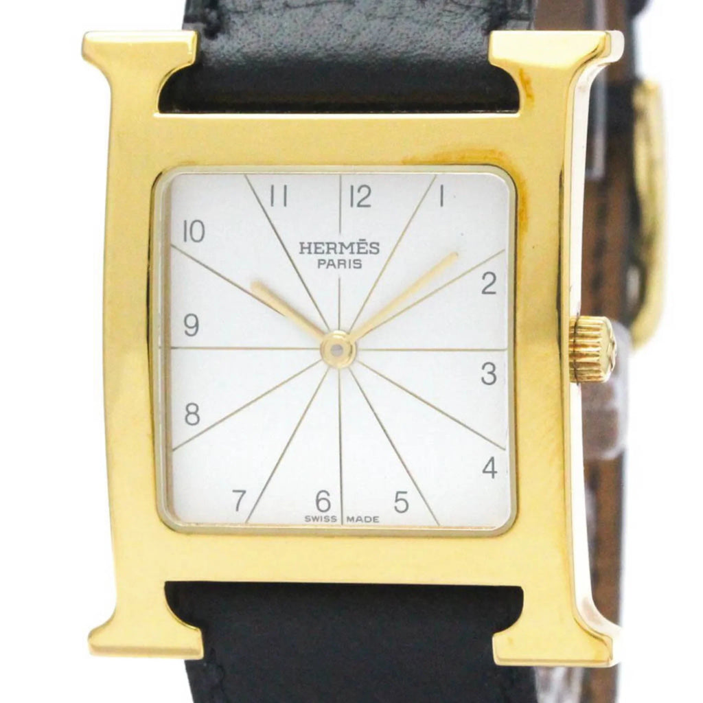 Pre-Owned HERMES H Watch Gold Plated Leather Quartz Mens Watch HH1.501 BF569965 (Good)