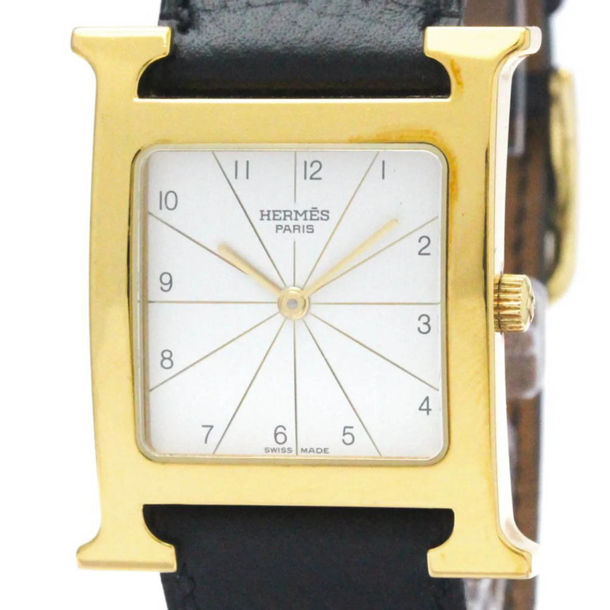 Pre-Owned HERMES H Watch Gold Plated Leather Quartz Mens Watch HH1.501 BF569965 (Good)