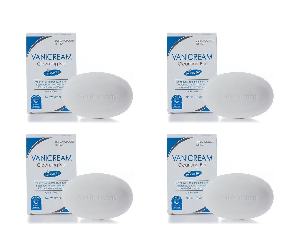 Vanicream Cleansing Bar For Sensitive Skin, Gluten and Sulfate Free, 3.9 oz (Pack of 4)