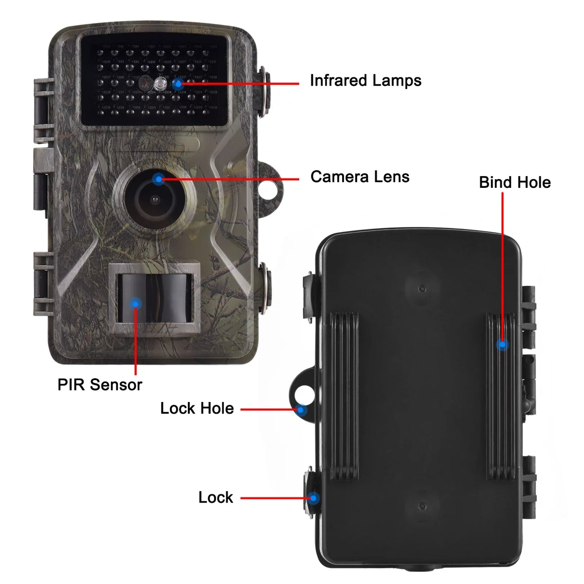 Eccomum 1080P Trail Camera 16MP Wildlife Camera Tracking Camera with 2.0 Inch TFT Color Screen 0.8s Trigger Time Supports Infrared Night Vision Motion Activated IP66 Waterproof