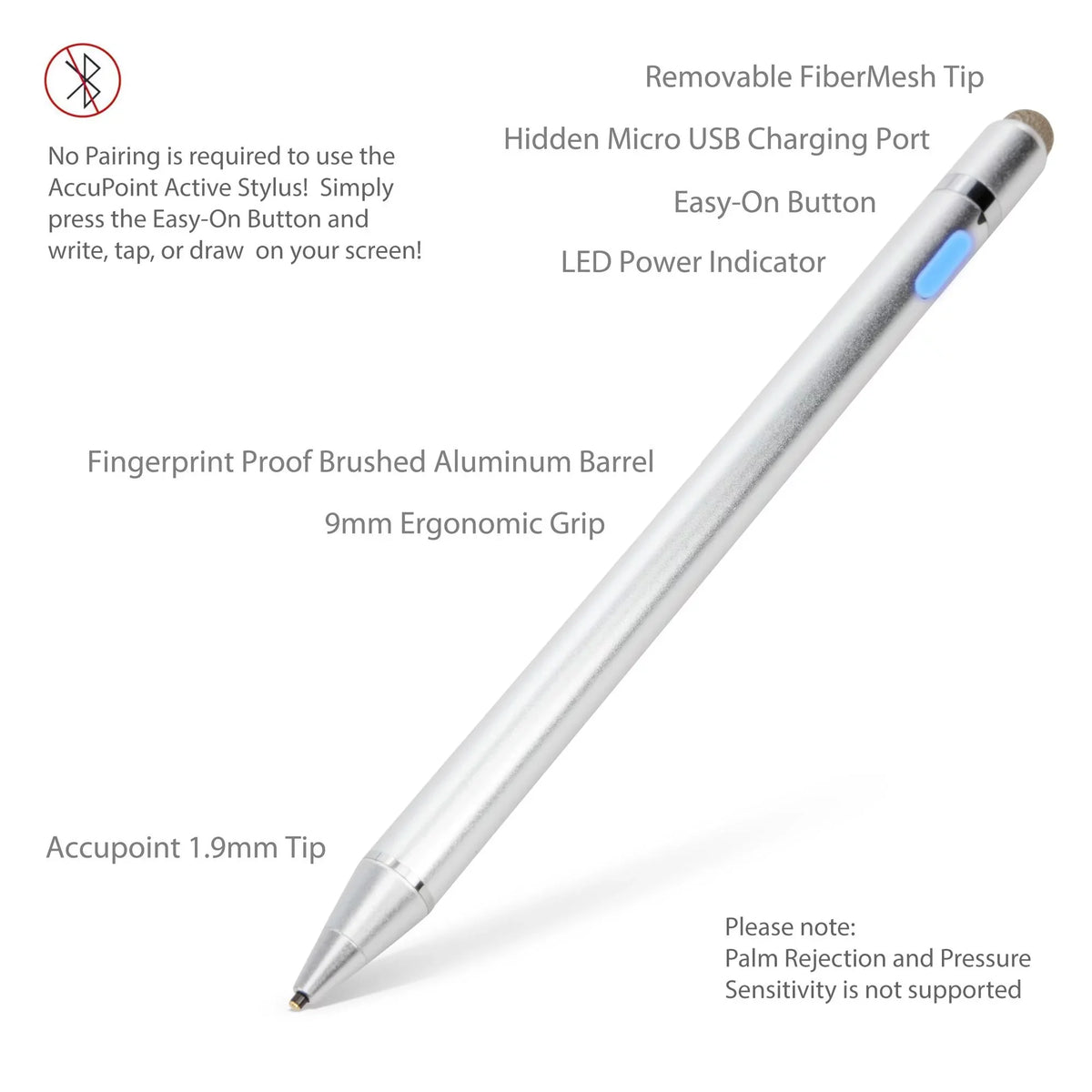 C330 Convertible 2-in-1 Chromebook (11.6") Stylus Pen, BoxWave [AccuPoint Active Stylus] Electronic Stylus with Ultra Fine Tip - Metallic Silver
