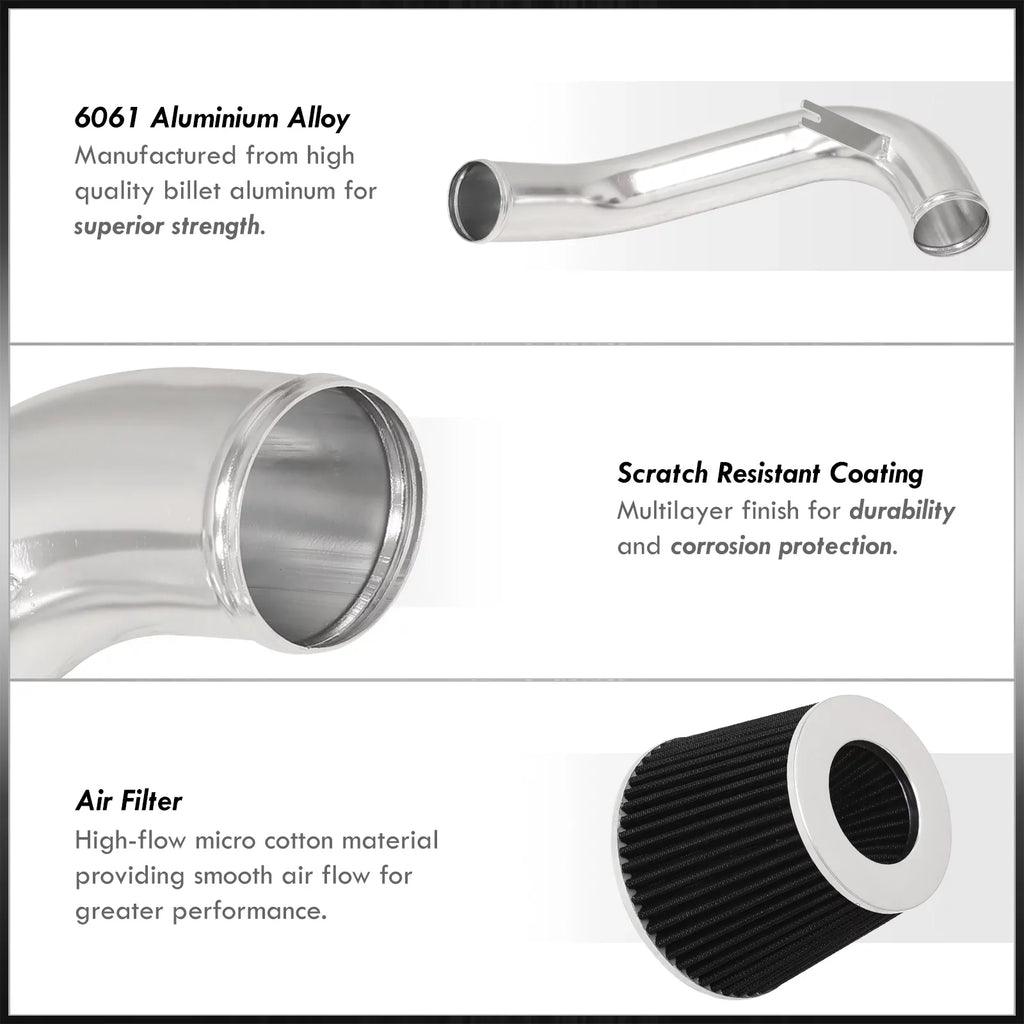 AJP Distributors JDM Cold Air Intake CAI Induction System Polished Aluminum Piping Pipe + Filter matching/Replacement For Honda Civic DX LX EX 1.8L L4 2006 2007 2008 2009 2010 2011 06 07 08 09 10 11