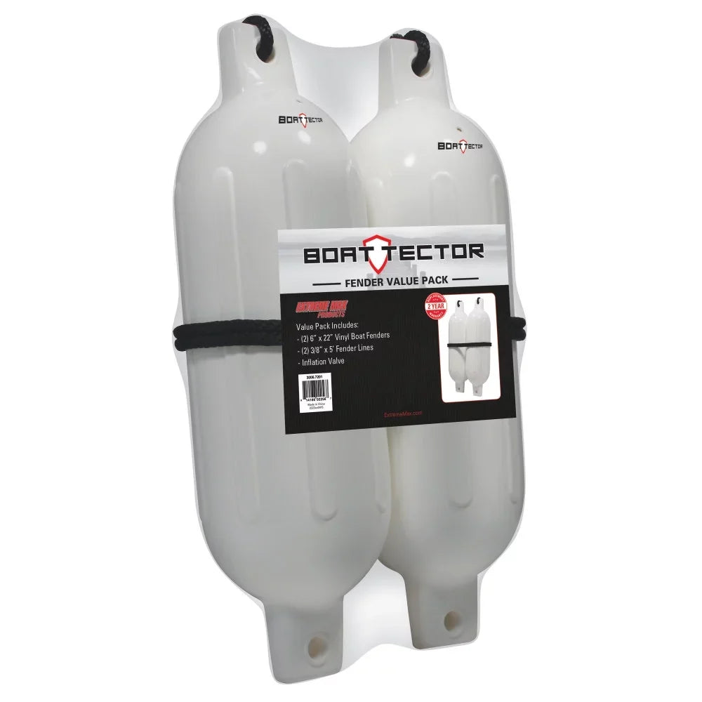 Extreme Max 3006.7201 BoatTector Inflatable Fender Value 2-Pack - 6.5" x 22", White