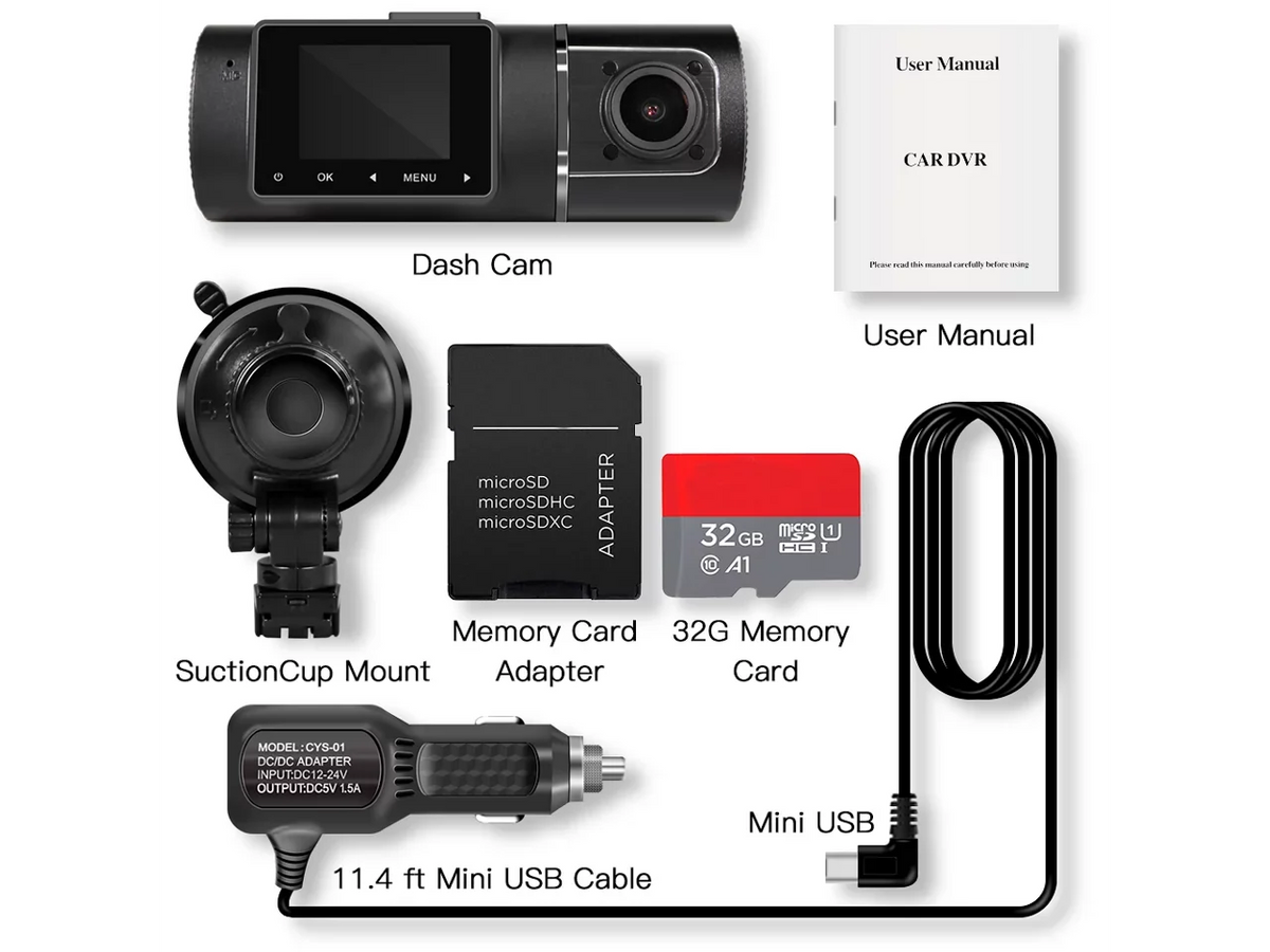 Dual Dash Cam Hardwire Kit Included FHD 1080p+1080p Front Inside Cabin Car Camera Driving Recorder with Infrared Night Vision WDR G-Sensor Loop Recording for Taxi Rideshare
