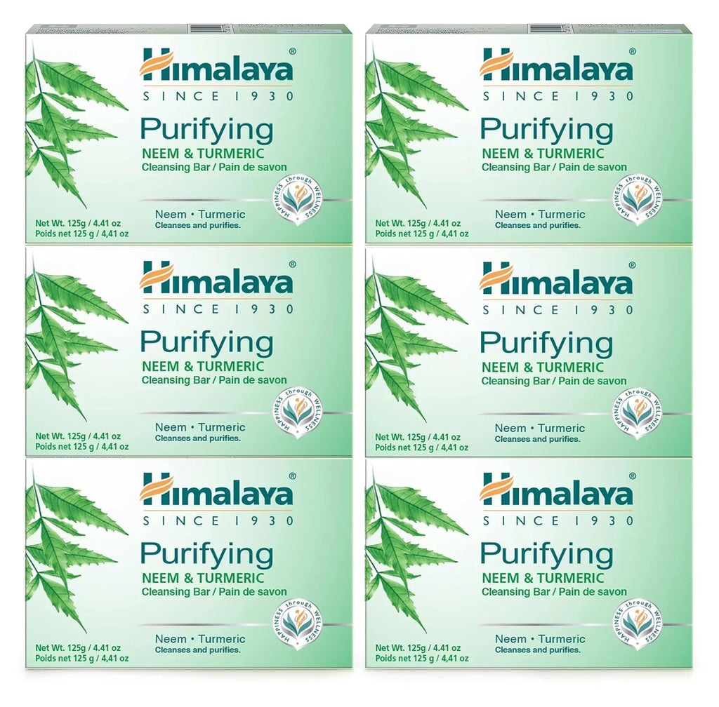 Himalaya Purifying Neem & Turmeric Cleansing Bar for Clean and Healthy Looking Skin, Free from Parabens, SLS and Phthalates, Gluten Free, Vegan, 125 g (4.41 oz), 6 Pack Neem & Turmeric 4.41 Ounce (Pack of 6)