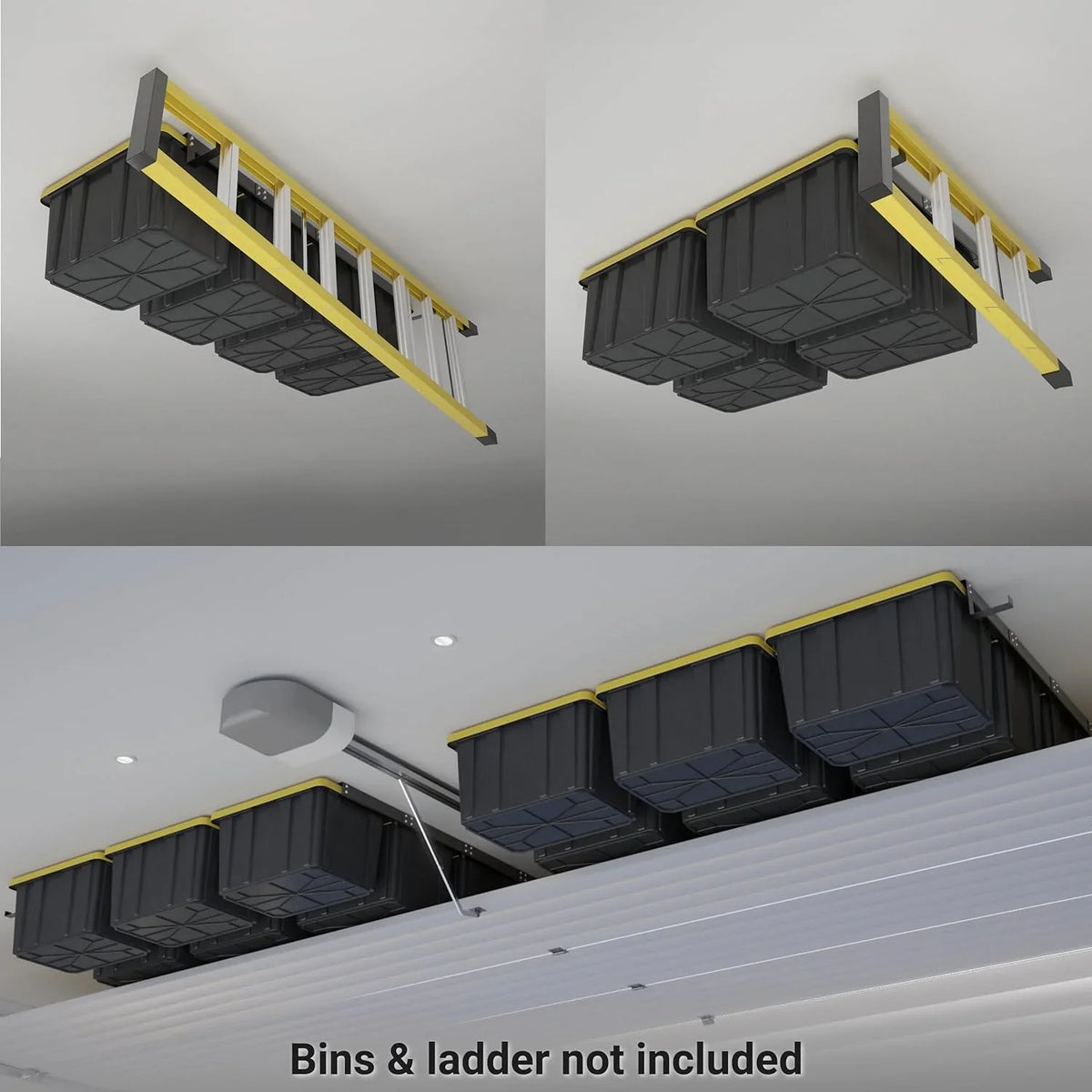 LIHONG Overhead Garage Storage Rack, Bin Organization System, Ceiling Racks, Adjustable Tote Storage Rails, Supports Most Storage Bins, 4 Sets, 2 Hooks