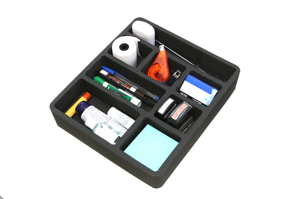 Polar Whale 4 Piece Desk Drawer Organizers Tray Non-Slip Waterproof Insert for Office Home Shop Garage  12 X 10.5 X 2 Inches Black 8 Compartments Extra Deep Set of 4