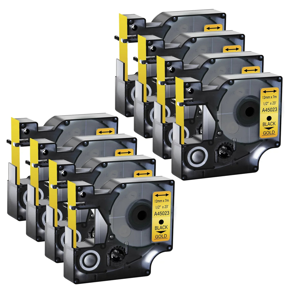 GREENCYCLE 8PK matching for DYMO D1 Label Tape 45023 12mm 7m Black on Gold for LabelManager LabelPoint LabelWriter Label Maker