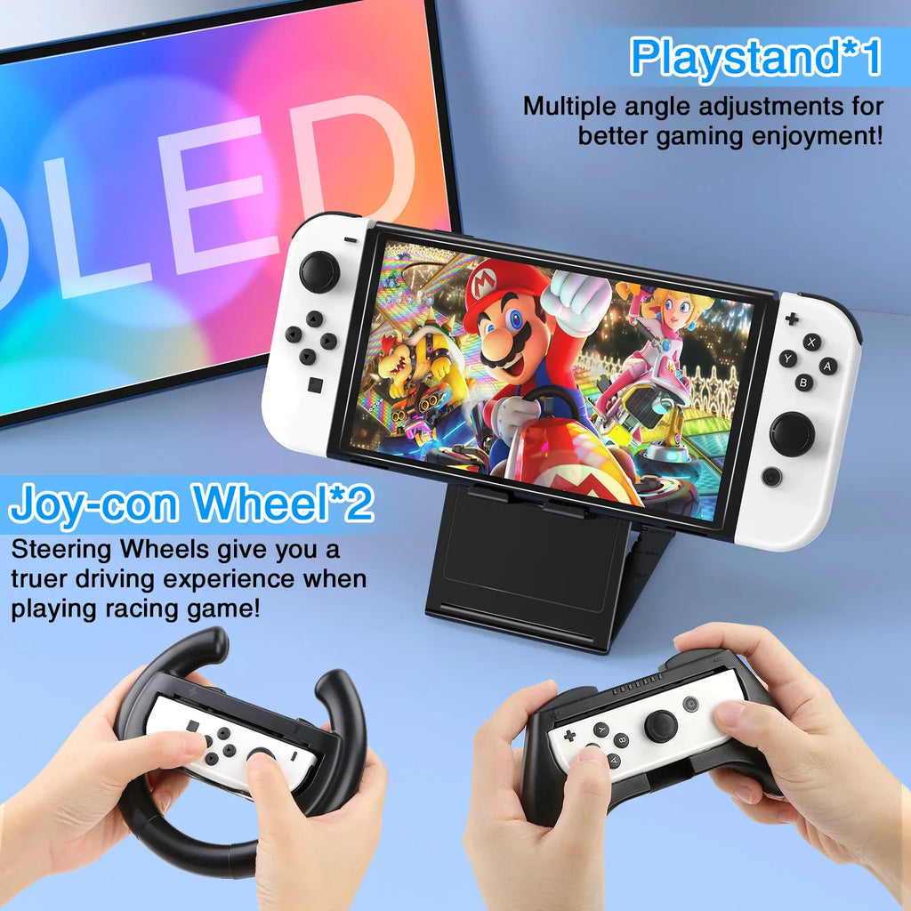 HEYSTOP Switch OLED Accessories for Nintendo Switch OLED Case Bundle,27 in 1 Carry Case for Switch OLED with Protective protector,Grip wrap,Screen Protector,Game Cards Case,Grip Charge Dock, Black