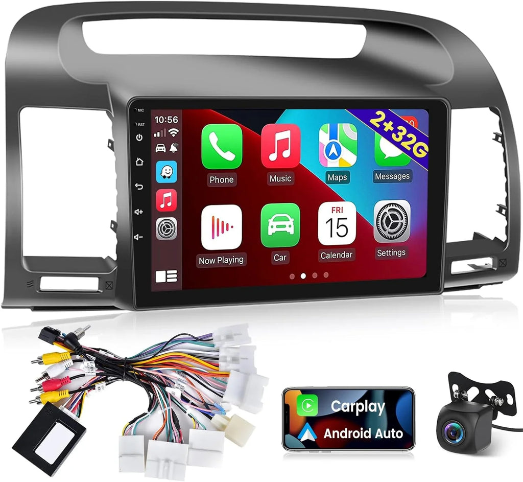 THONZER For  Camry 2000-2006, 9 Inch Touchscreen Radio Built in Wireless Carplay and Andriod Auto with Mirror Link, WiFi, GPS, Dual USB + Rear View Camera 2+32G Android Car Stereo