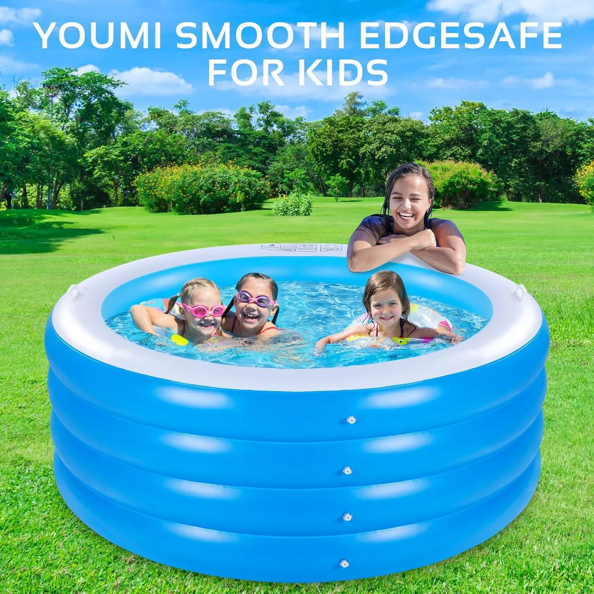 Inflatable Swimming Pool, 70"x30" Large Deep Round Inflatable Pool with Handles Family Pool, Summer aqua Party, Kids, Outdoor, Garden Backyard, Suitable for Adults & 3+ Year Olds (Blue)