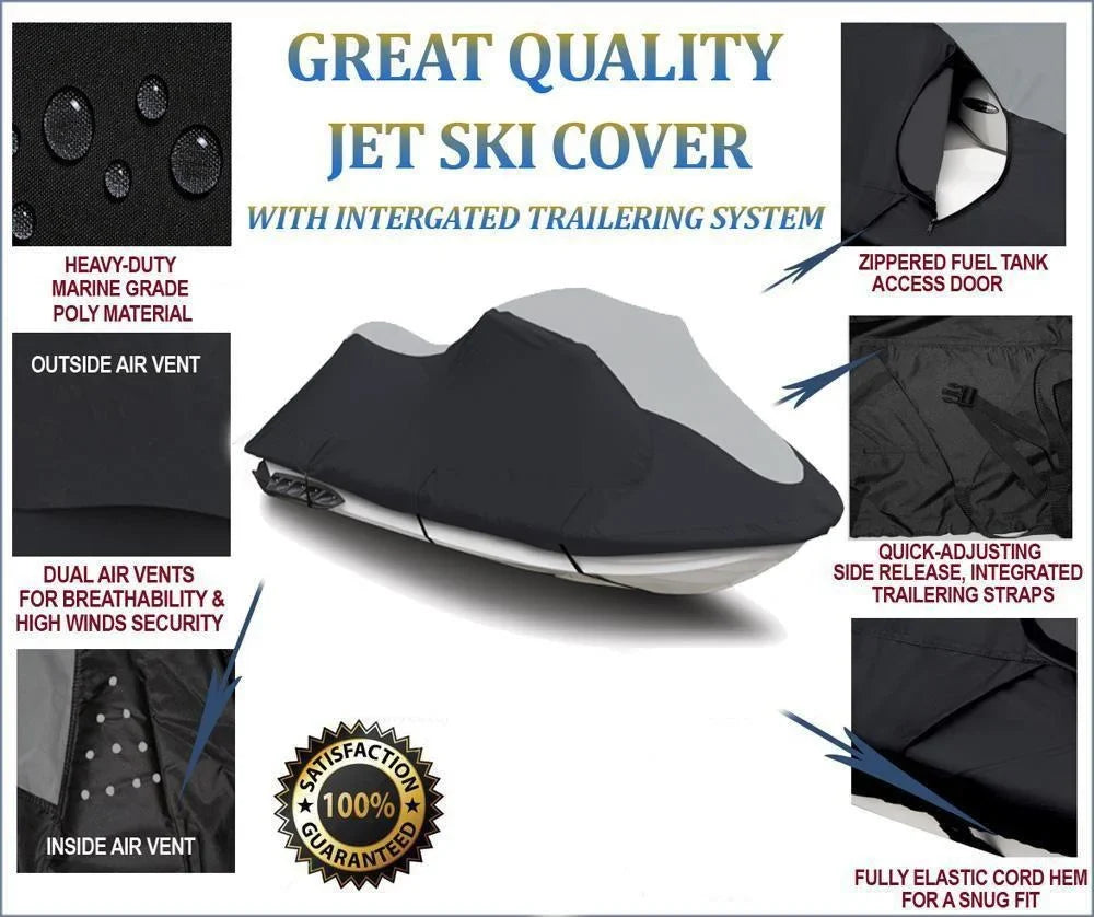 SUPER HEAVY-DUTY TOP OF THE LINE JETSKI shield matching for YAMAHA Wave Runner GP 760 1997-2000 Jet Ski PWC Trailerable shield Black/Grey 2 Seater