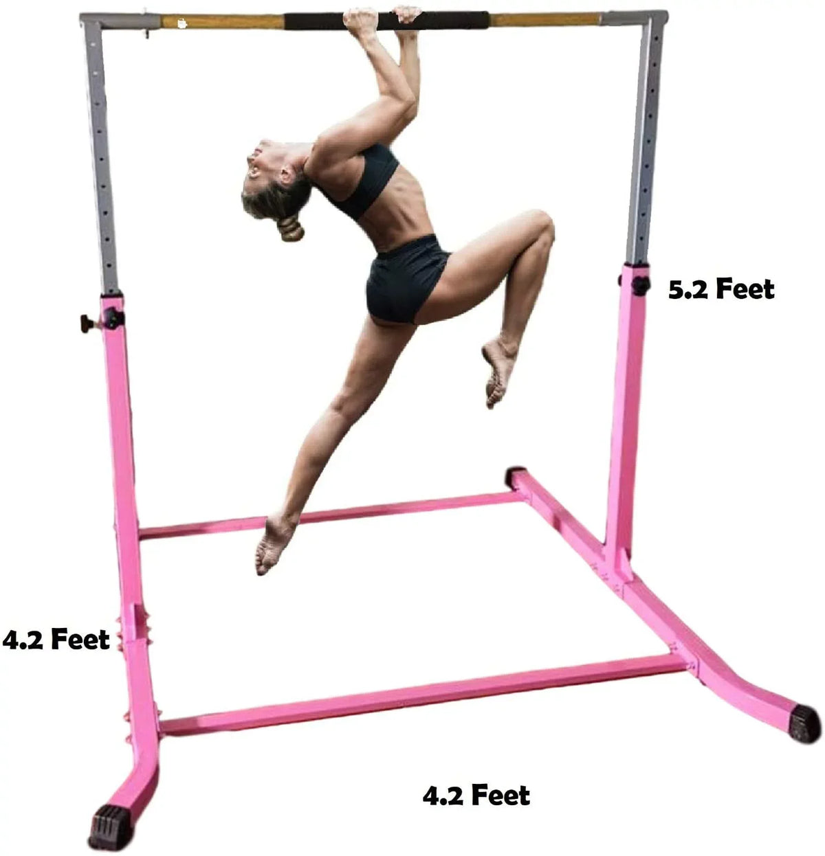 Pro-Gymnastics Expandable Gymnastics Kip Bar Horizontal Bar Junior Gymnastic Training High Bar Asymmetric Bar 13 Level Height Adjustable 3 to 5 FT Cushioned Bar & Curved Legs (Pink)