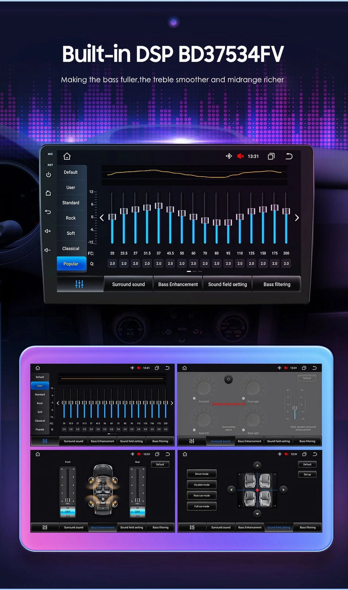 10'' 2Din Android QLED Car Stereo Nav GPS Radio DSP CarPlay elements 8Core 4+32GB