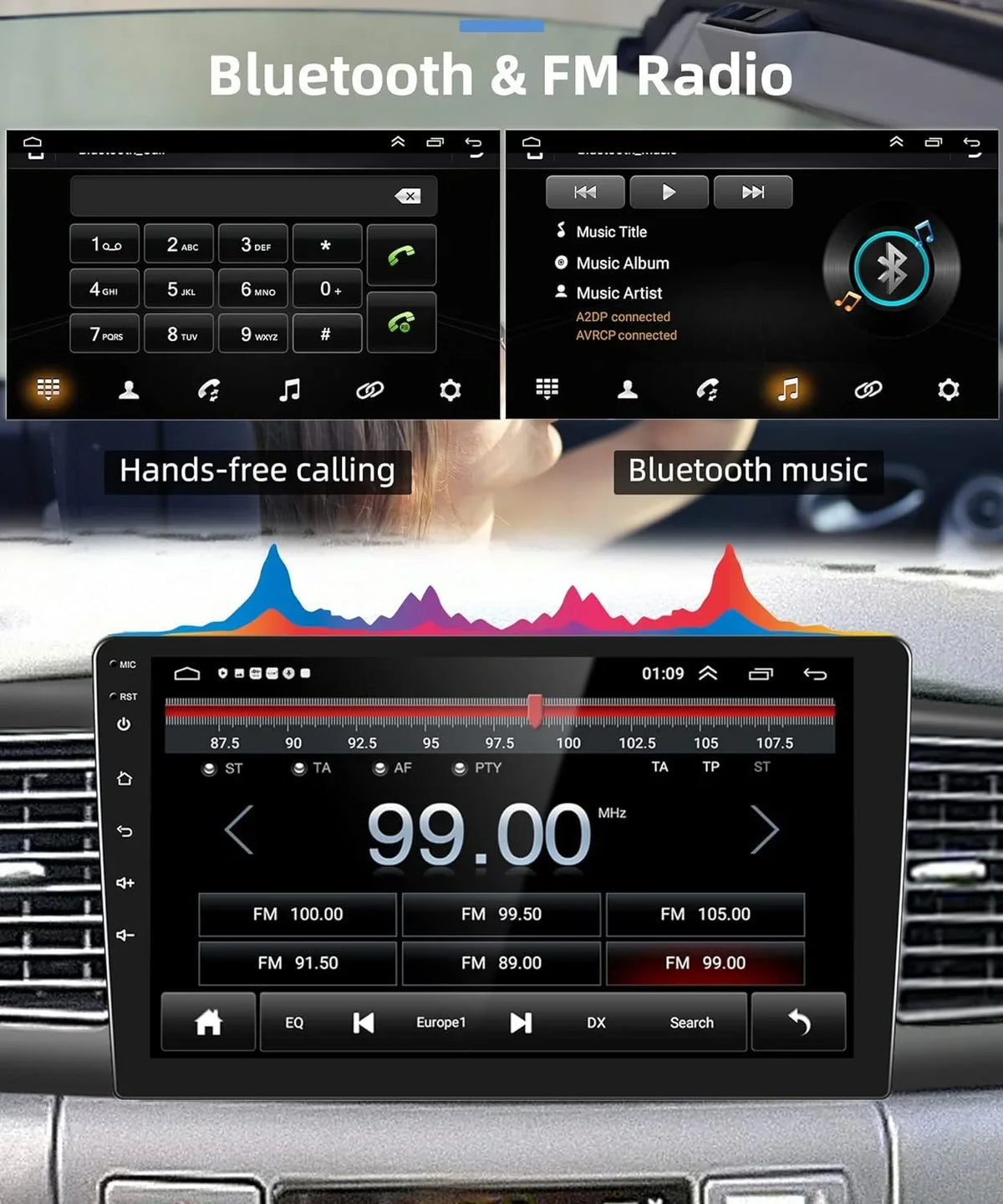 THONZER 1G+32G Android 9 Inch Car Stereo for  Corolla ex 2007-2012 with Wireless Carplay, Rimoody Touch Screen Car Radio Bluetooth GPS WiFi FM Mirror Link RCA USB SWC + Backup Camera