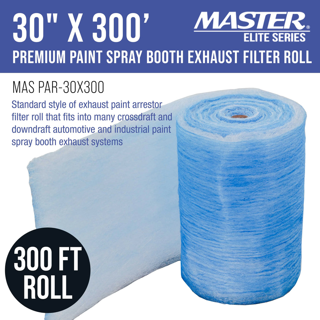 Master Elite Premium Paint Spray Booth Exhaust Filter Roll, 30" x 300' - 18 Gram Heavy-Duty Fiberglass Paint Arrestor - Captures Traps Overspray Paint Particles in Auto Autobody Refinish Booths