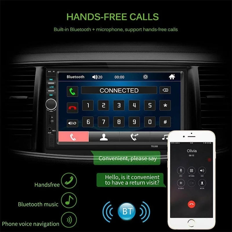 Car Radio Double Din Car Stereo 7" LCD Touch Screen in-Dash Head Unit with Bluetooth Support Mirror Link/DVR/USB/FM/SD/MIC MP3 +Rear View Camera& Remote Control