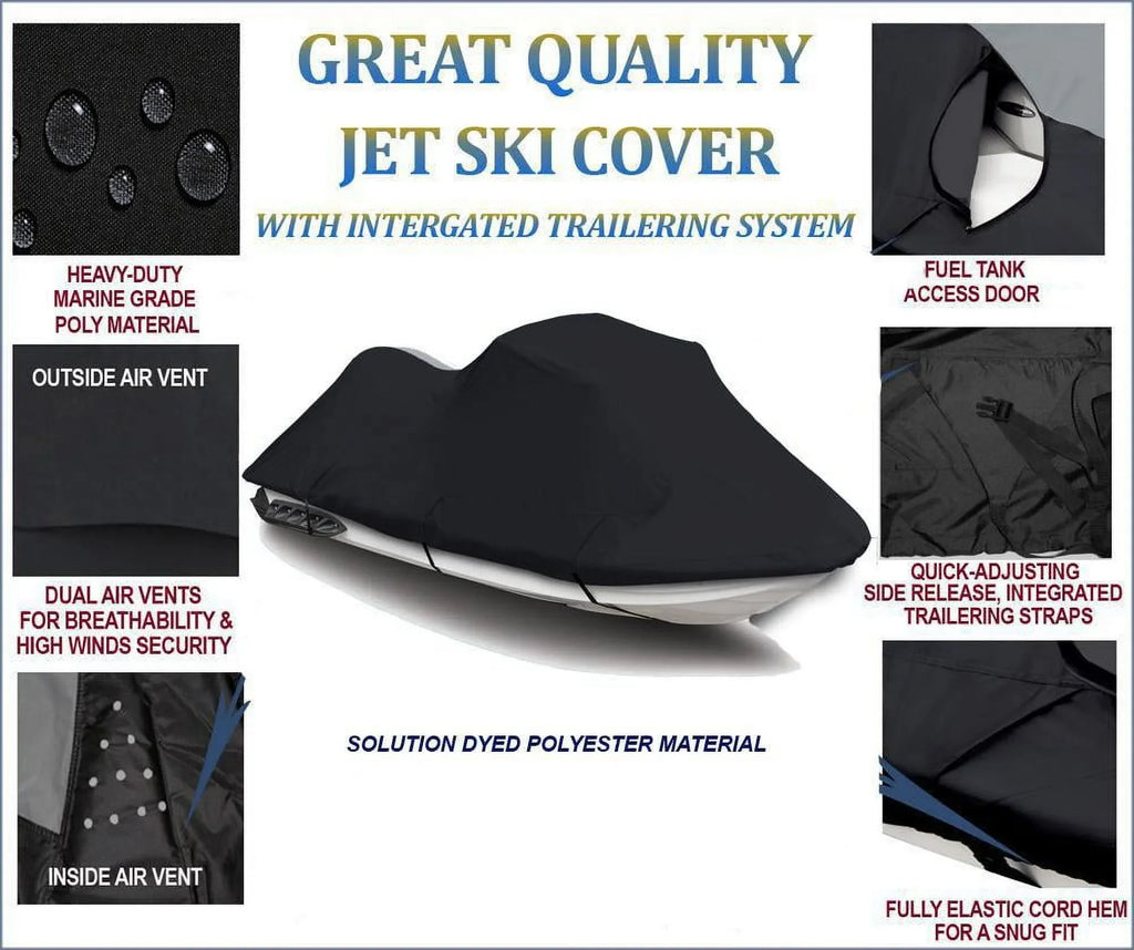 BLACK 600 DENIER JetSki wrap appropriate for Tiger Shark TS770R 1998 1999 Jet Ski PWC wrap 2 Seater 111"