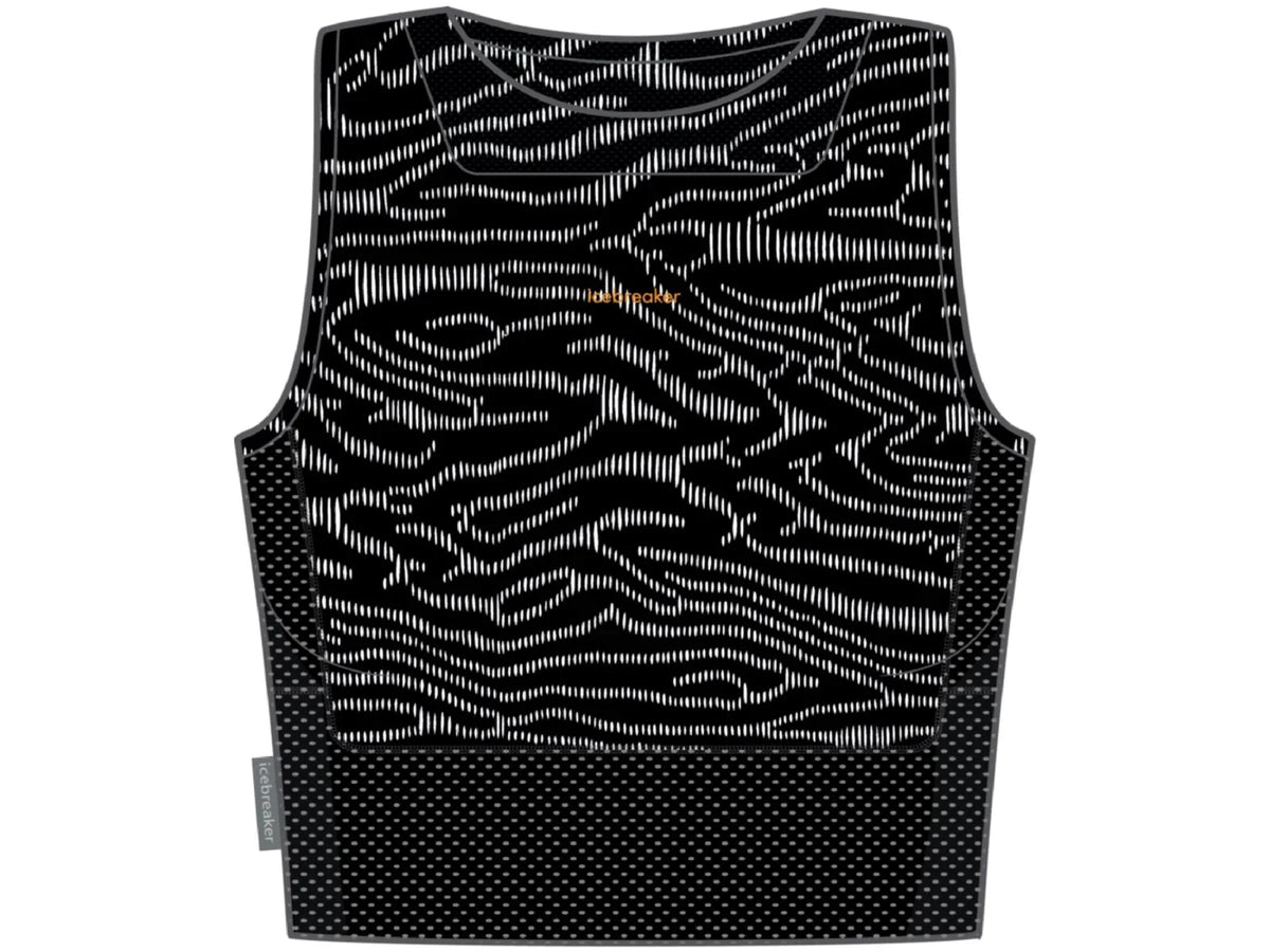 Icebreaker 125 ZoneKnit Cropped Bra-Tank Topo Lines - Women's, Black/Snow/Aop, S
