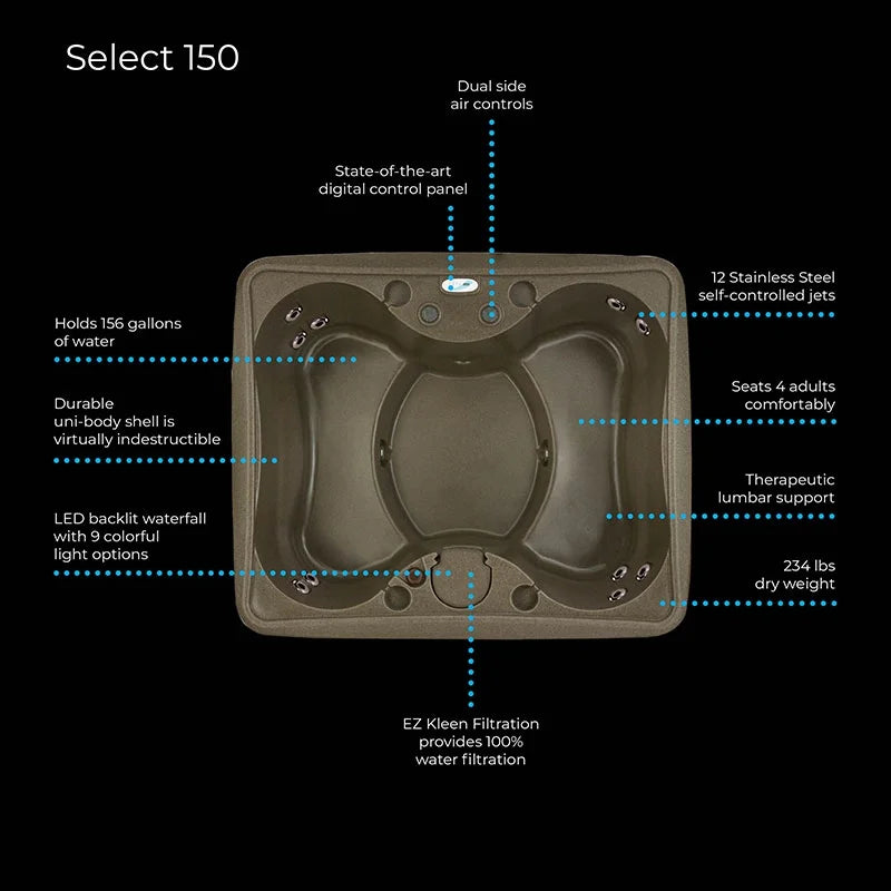 Aquarest Spas Powered By Jacuzzi® Premium 150 Hot Tub Spa 4-Person Plug and Play 12 Jets, Ozone and LED Waterfall, & Tub shield, Keystone