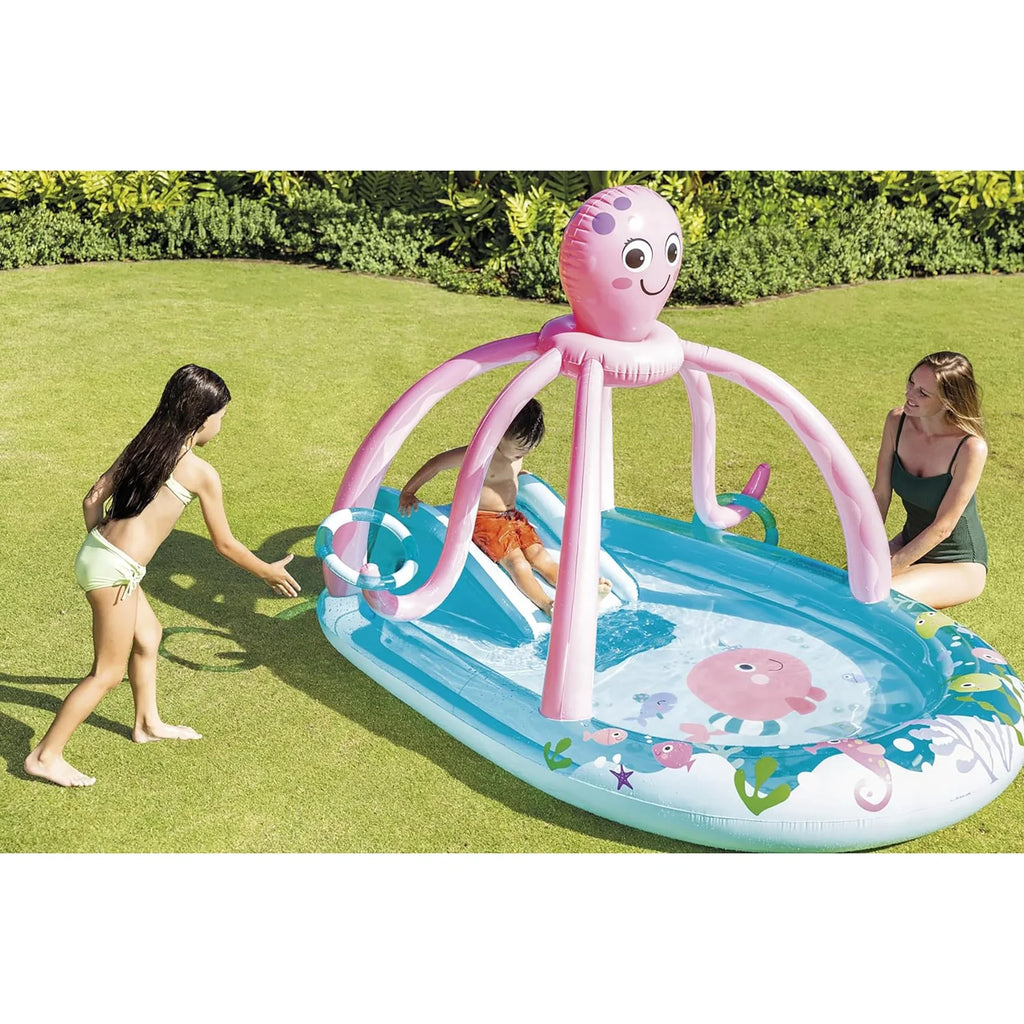 Friendly Octopus Inflatable Play Center W/ liquid Slide, Kids Ages 2+