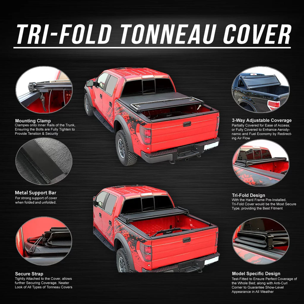 DNA Motoring TTC-TRISOFT-056 For 2007 to 2021  Tundra 5.5' Bed Fleetside Adjustable Tri -Fold Soft Top Trunk Tonneau shield 20 19 18 17 16 15 14 13 12 11 10 09 08