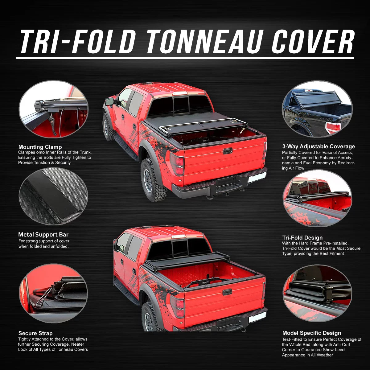 DNA Motoring TTC-TRISOFT-056 For 2007 to 2021  Tundra 5.5' Bed Fleetside Adjustable Tri -Fold Soft Top Trunk Tonneau shield 20 19 18 17 16 15 14 13 12 11 10 09 08