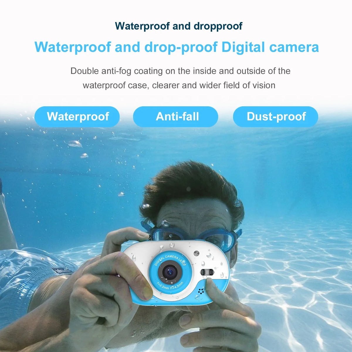 Anself 8MP Digital Waterproof with Front and Rear Dual Cameras 2.4 Inch IPS  Screen One-click PhotoVideo Self-timer for 5s