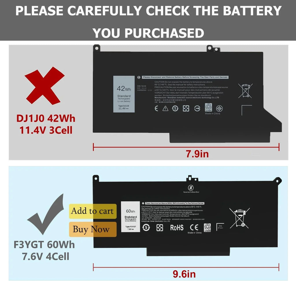 7480 F3YGT 2X39G 60WH Laptop y for  Latitude 12 7000 7280 7290 13 7000 7380 7390 P29S002 14 7000 7480 7490