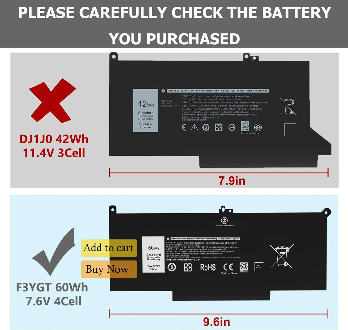7480 F3YGT 2X39G 60WH Laptop y for  Latitude 12 7000 7280 7290 13 7000 7380 7390 P29S002 14 7000 7480 7490