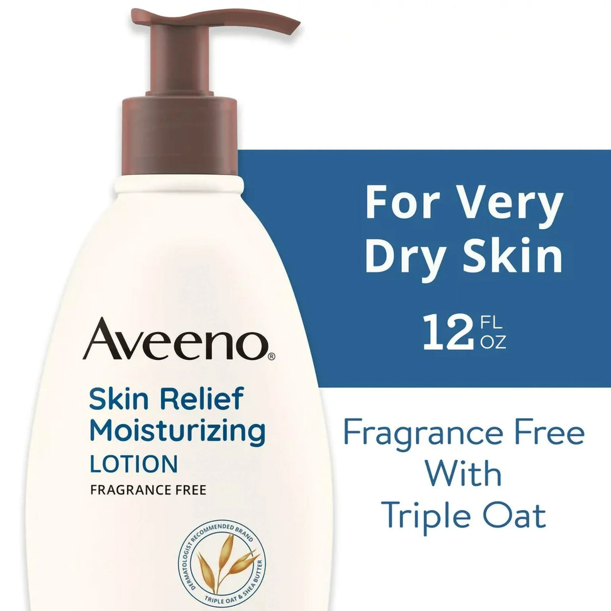 Pump Bottle Unscented Lotion (EA/1). Hand and Body Moisturizer Aveeno Skin Relief 12 oz