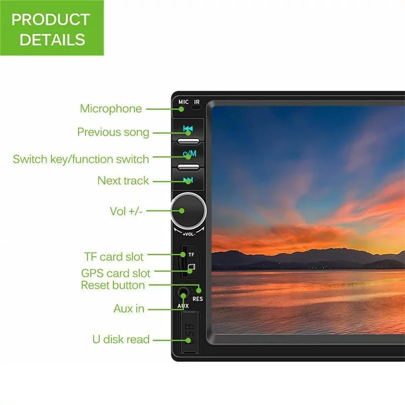 Car Radio Double Din Car Stereo 7" LCD Touch Screen in-Dash Head Unit with Bluetooth Support Mirror Link/DVR/USB/FM/SD/MIC MP3 +Rear View Camera& Remote Control