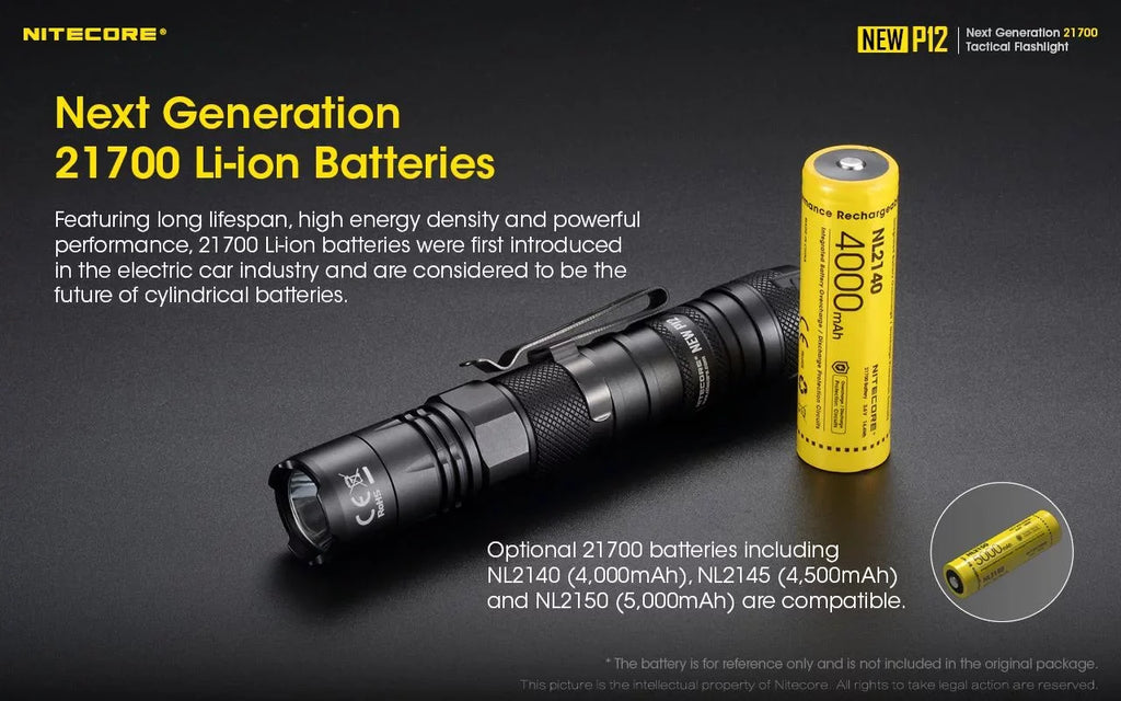 Combo: Nitecore New P12 Version Tactical LED Flashlight - CREE XP-L HD V6 - 1200 Lumens w/RSW3 Pressure Switch