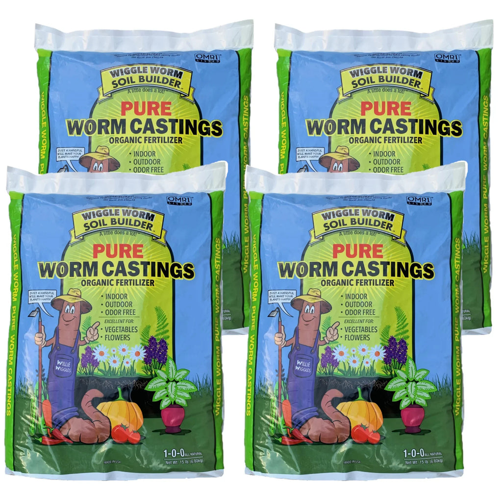 (4 Pack). WIGGLE WORM Soil Builder Earthworm Castings Organic Fertilizer, 15 lb