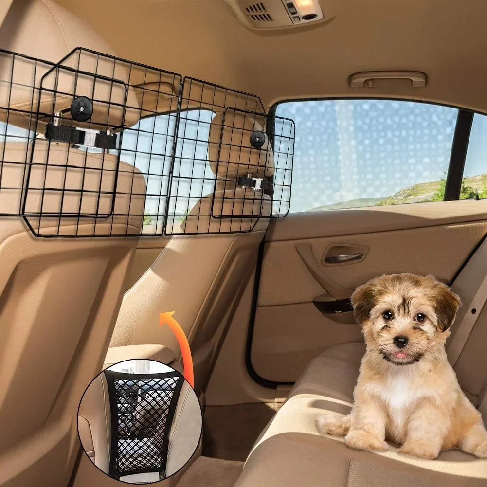 Dog Car Barriers—Heavy Duty Adjustable Wire Pet Cars Barrier with Front Seat Mesh in Black—Safety Travel Dividers Fence for Vehicles, SUV, Cars