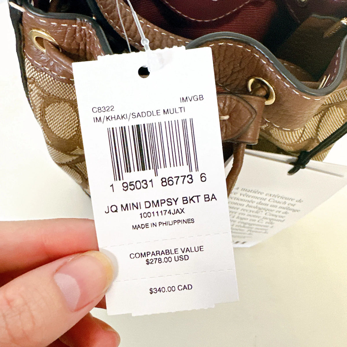 COACH C8322 Mini Dempsey Bucket Bag IN KHAKI SADDLE MULTI