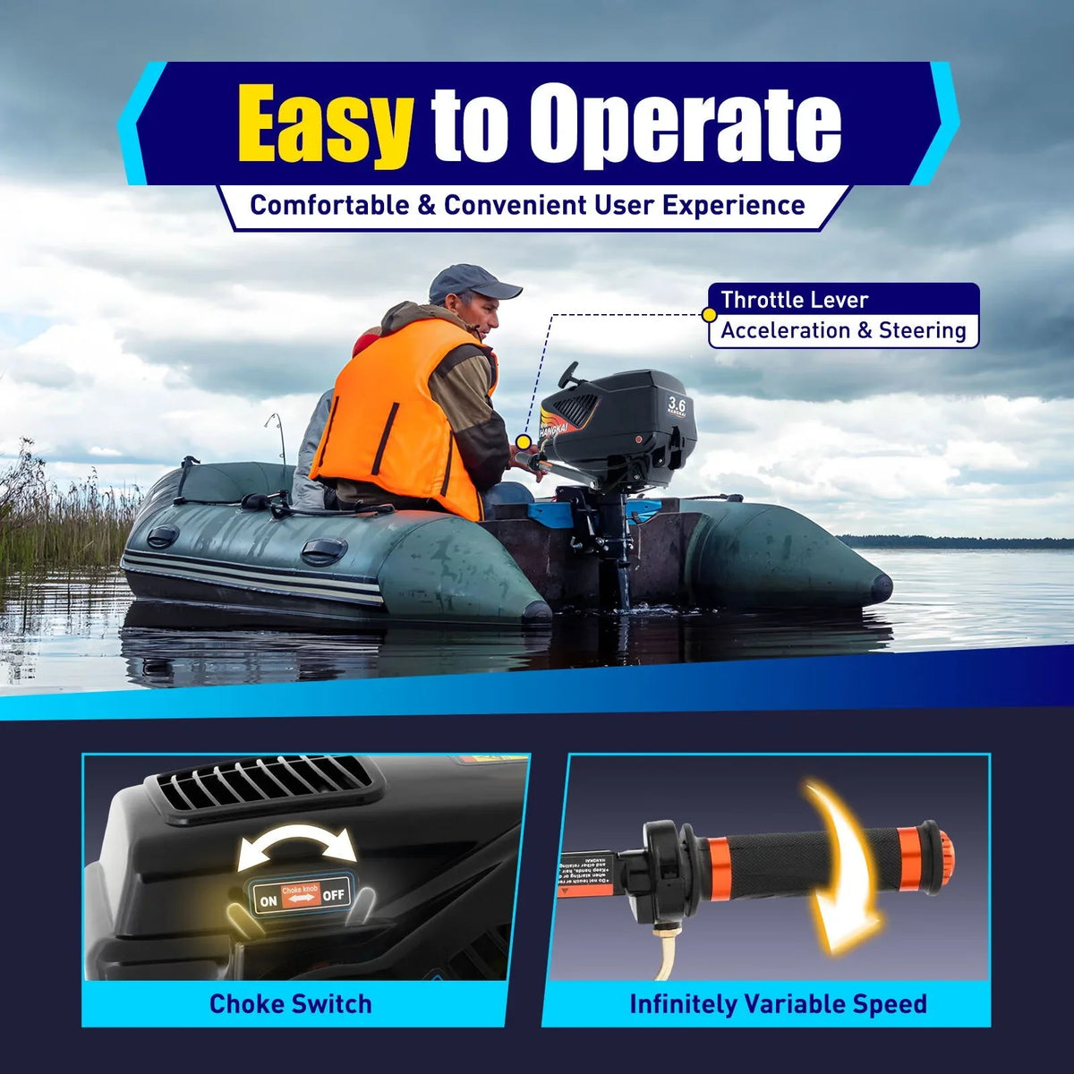 WUZSTAR 3.6HP 2 Stroke Outboard Motor,Trolling vessel Engine Motor for Fishing Aquaculture Outdoor Adventure vessel