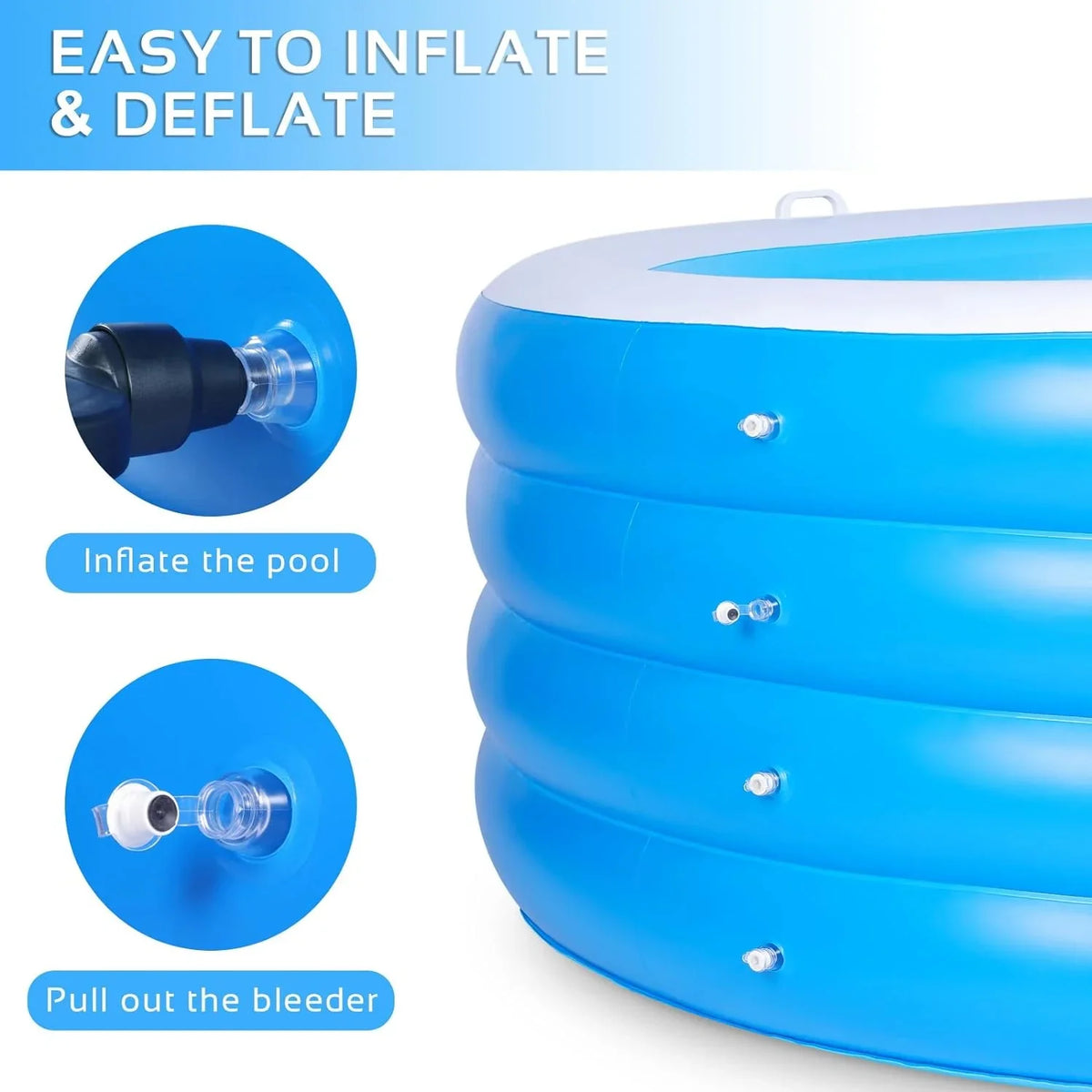 Inflatable Swimming Pool, 70"x30" Large Deep Round Inflatable Pool with Handles Family Pool, Summer aqua Party, Kids, Outdoor, Garden Backyard, Suitable for Adults & 3+ Year Olds (Blue)